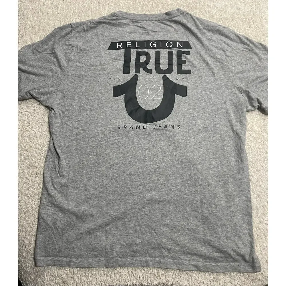 True Religion Men's Size XXL Logo TR Tee T-Shirt Heather Gray